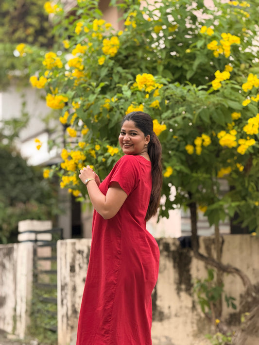 V-Neck Red Maxi Dress