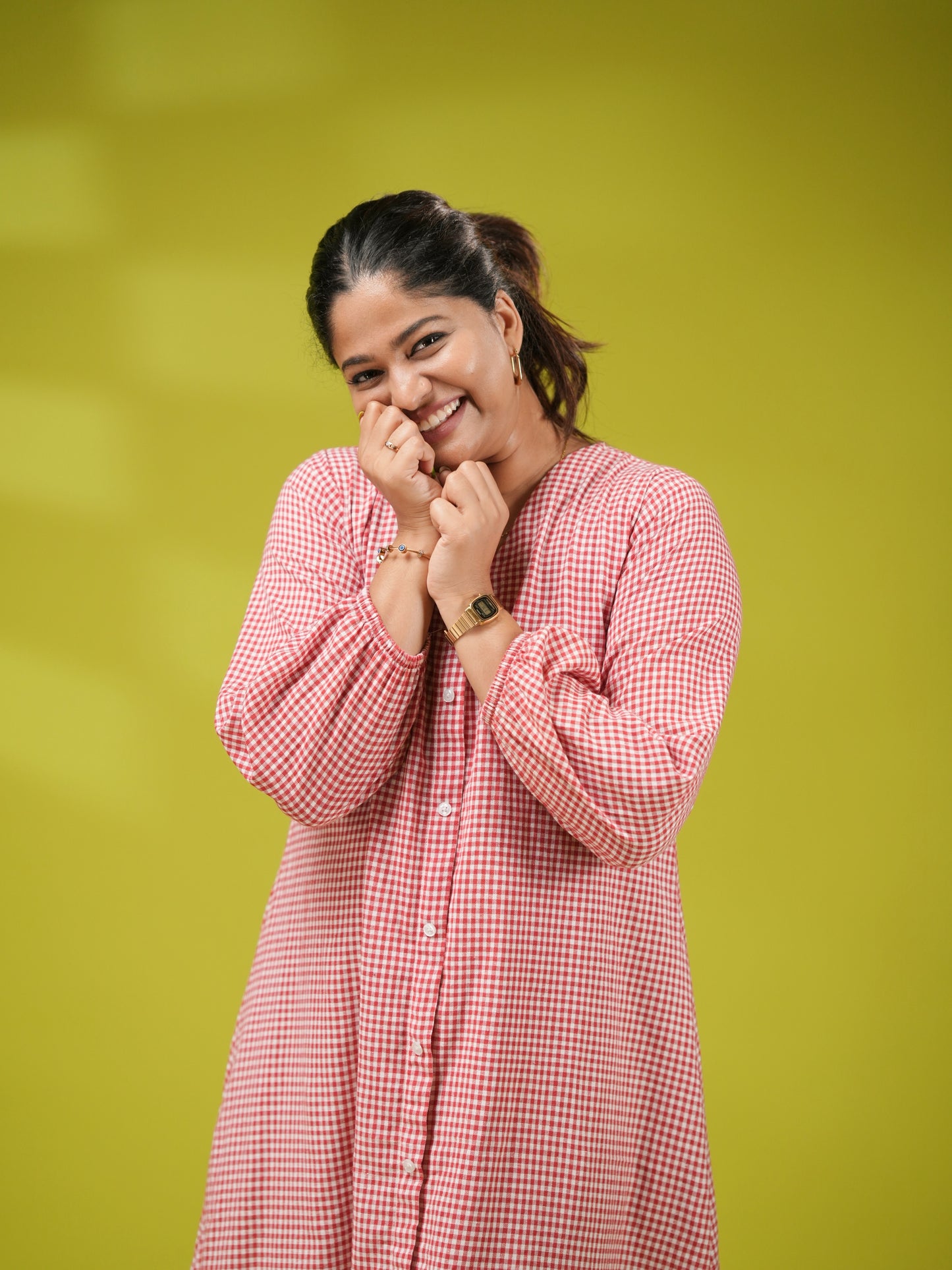 Tiny Check Cotton Shirt Dress