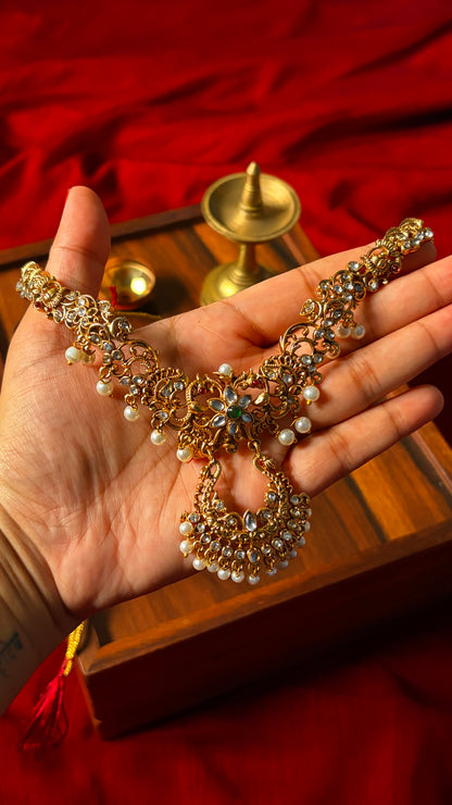 Kundan Stone-Studded Peacock& Jhumka Pendant Necklace