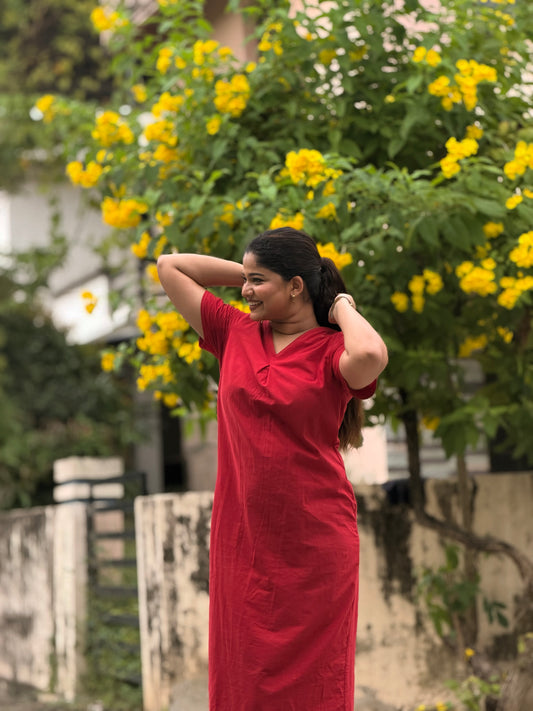 V-Neck Red Maxi Dress