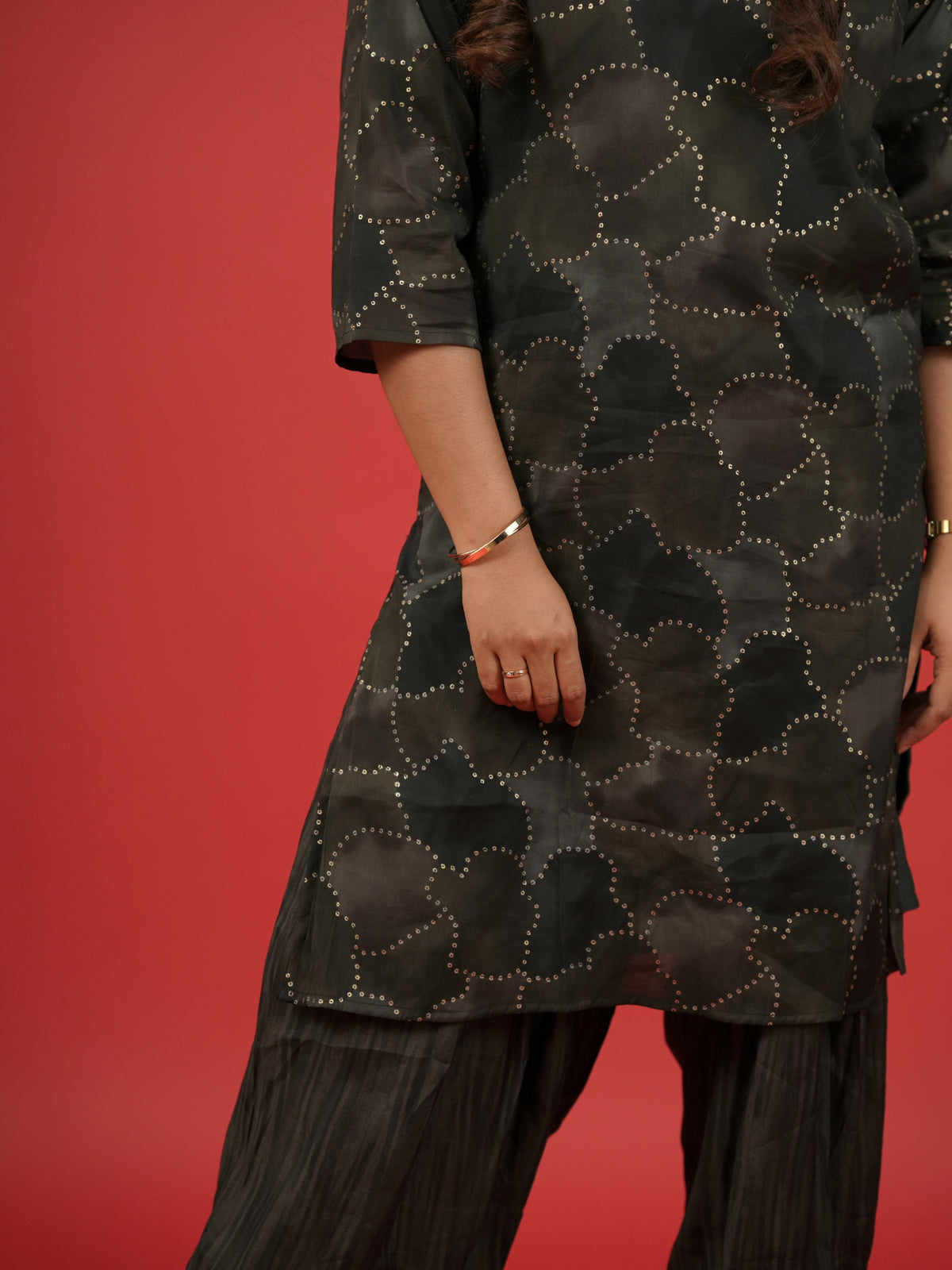 Multi coloured V neck Coord Kurta Set