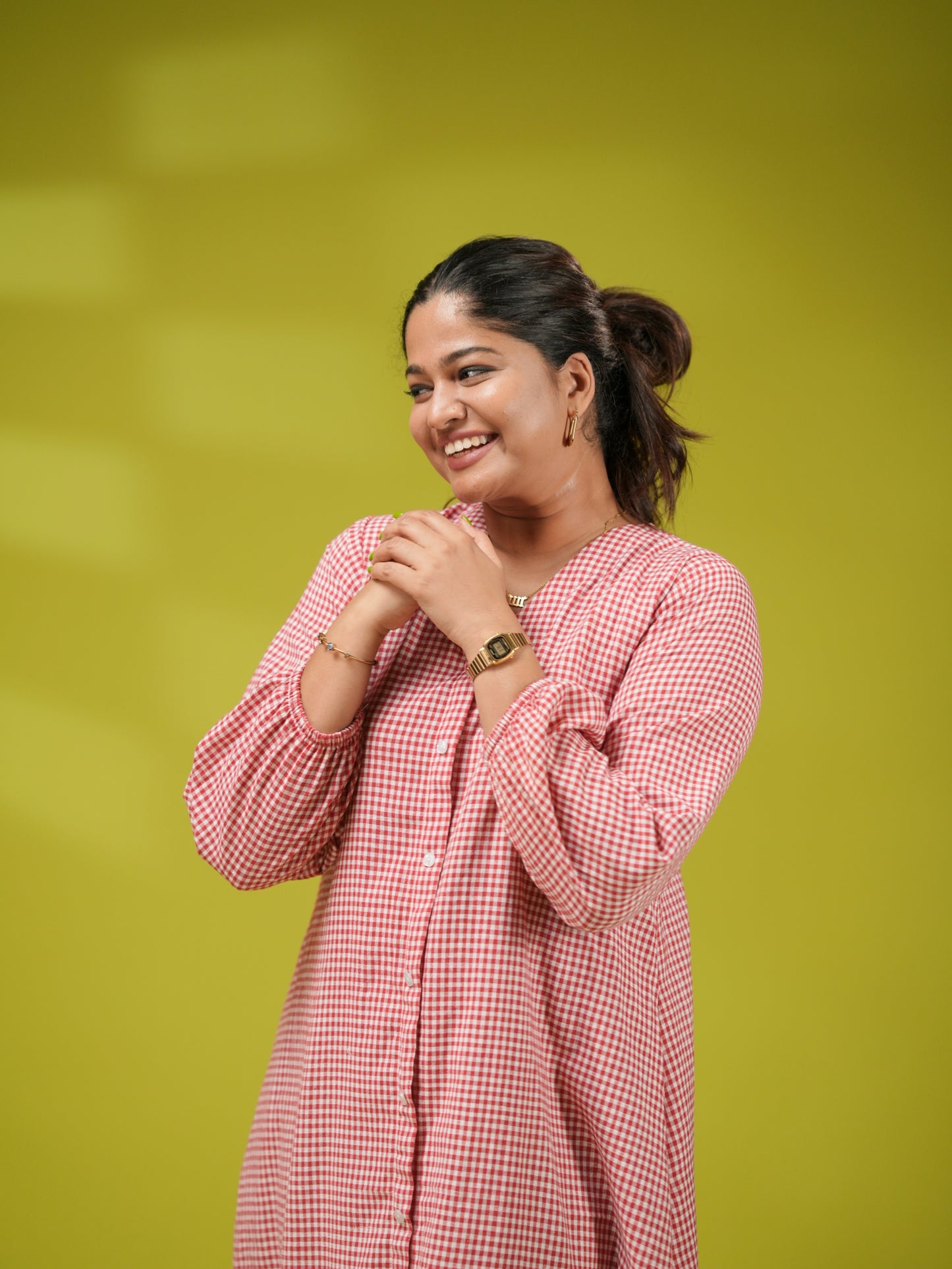 Tiny Check Cotton Shirt Dress