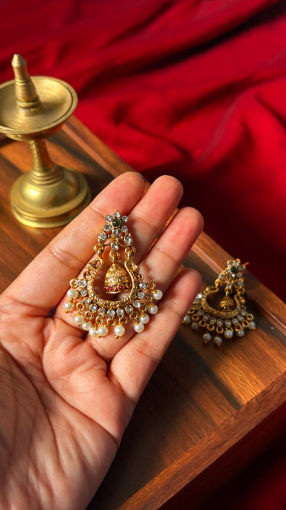 Kundan Stone-Studded Peacock& Jhumka Pendant Necklace