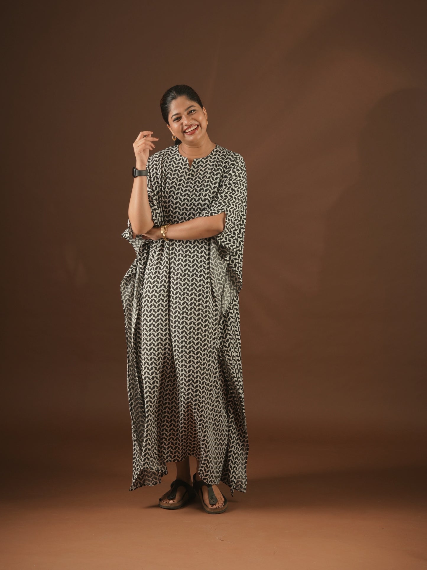 Monochrome Flow Kaftan Dress