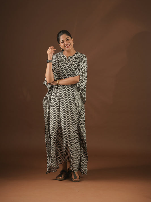 Monochrome Flow Kaftan Dress