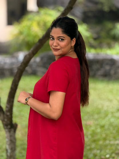 V-Neck Red Maxi Dress