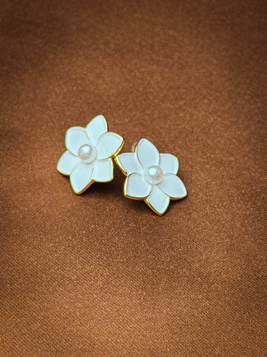 White Floral Earrings