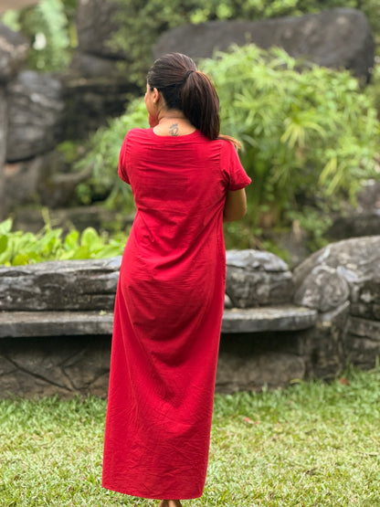 V-Neck Red Maxi Dress