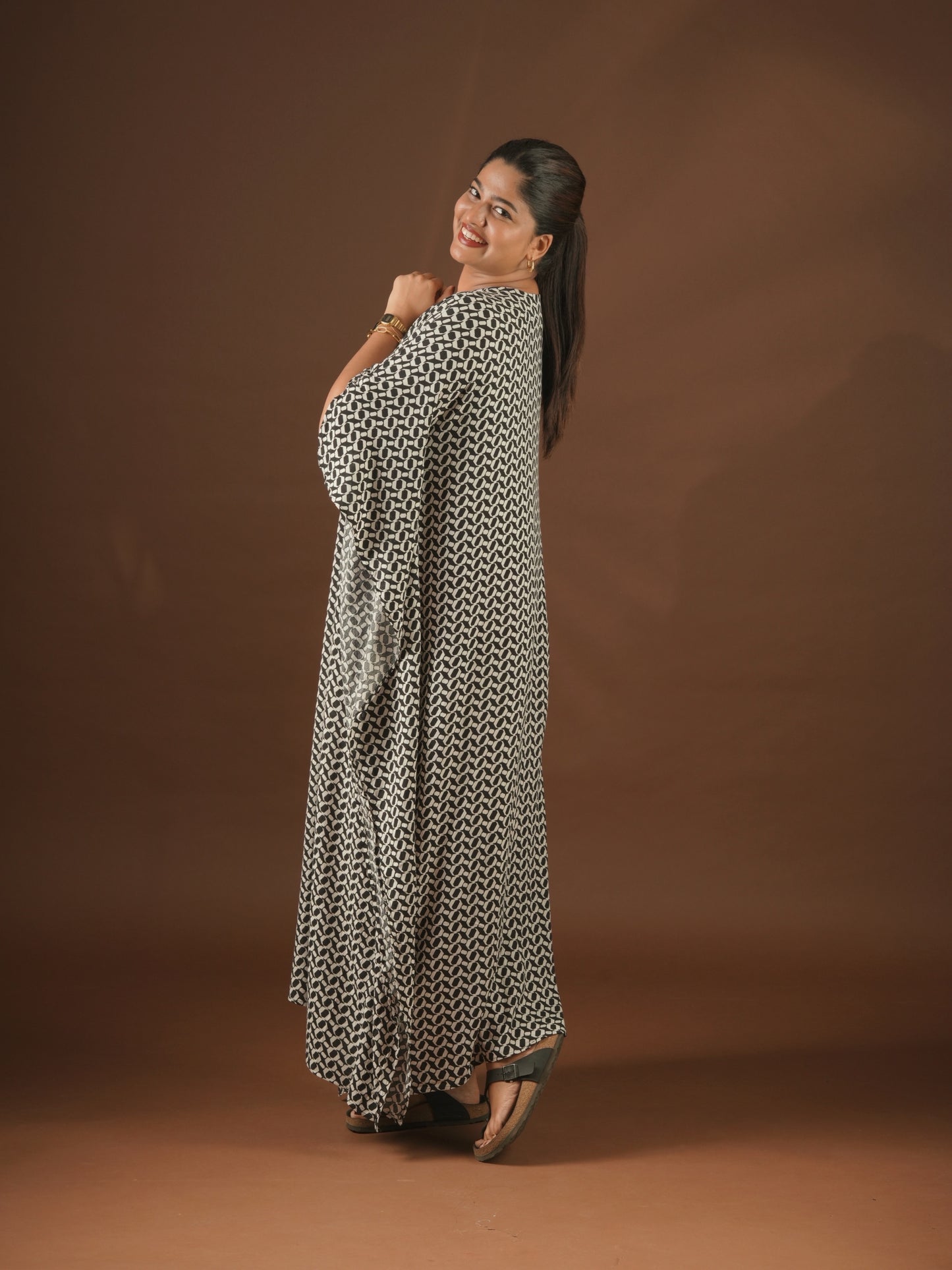Monochrome Flow Kaftan Dress