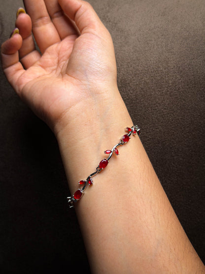 Tulip Red Bracelet- Silver