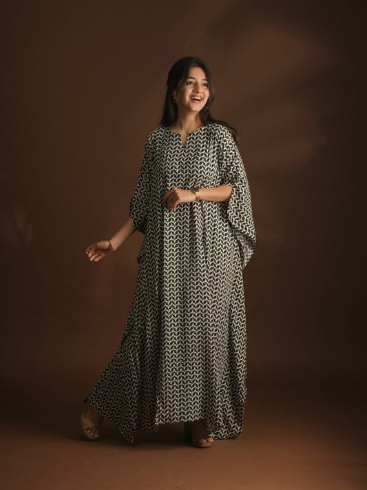 Monochrome Flow Kaftan Dress
