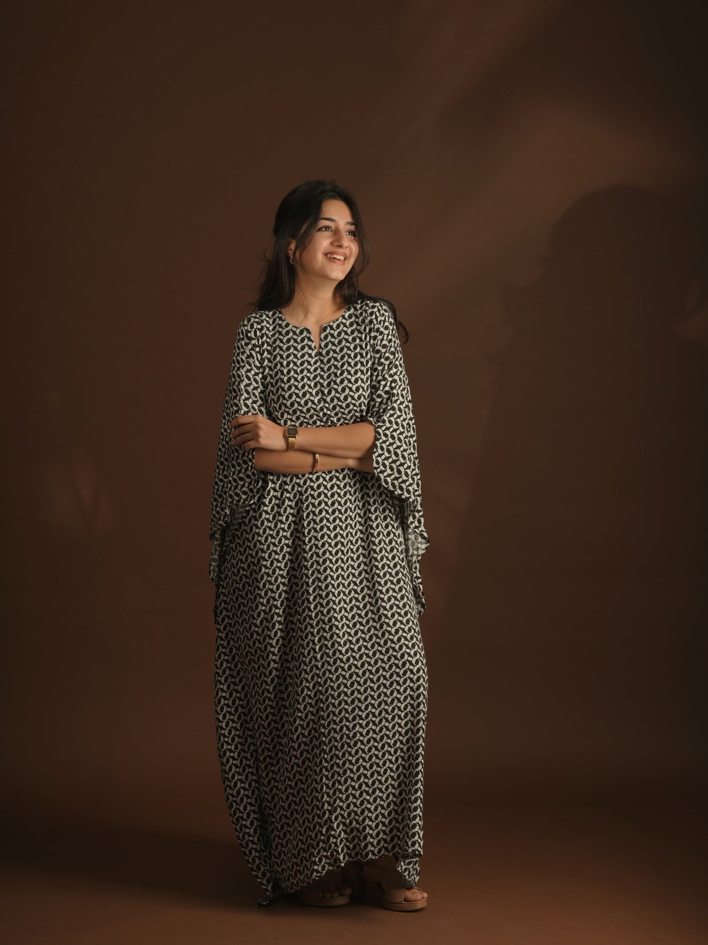 Monochrome Flow Kaftan Dress