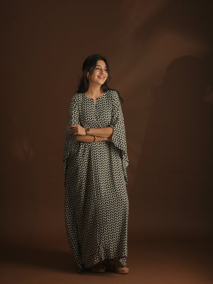 Monochrome Flow Kaftan Dress