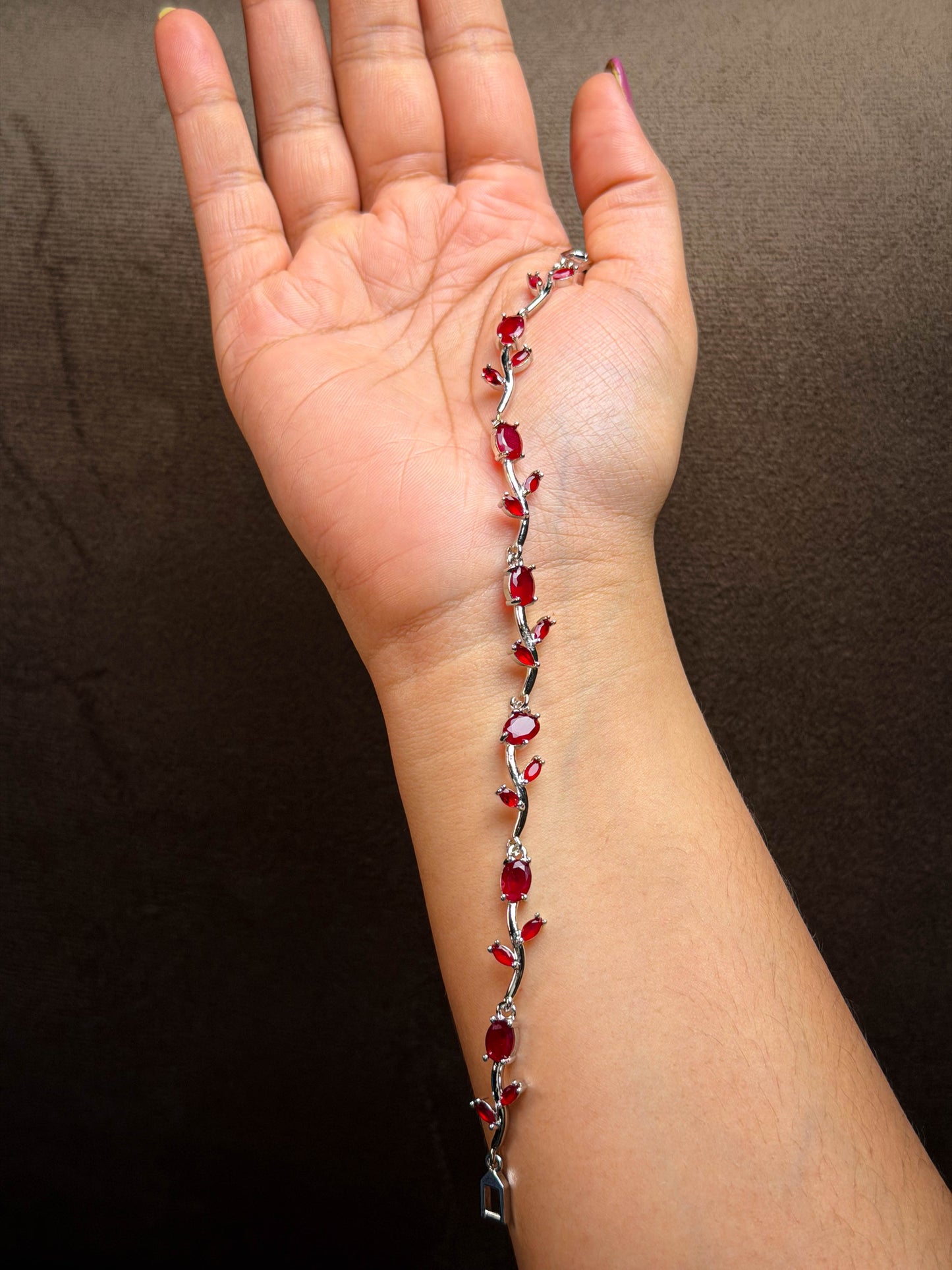 Tulip Red Bracelet- Silver