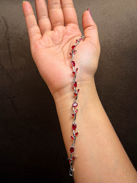 Tulip Red Bracelet- Silver