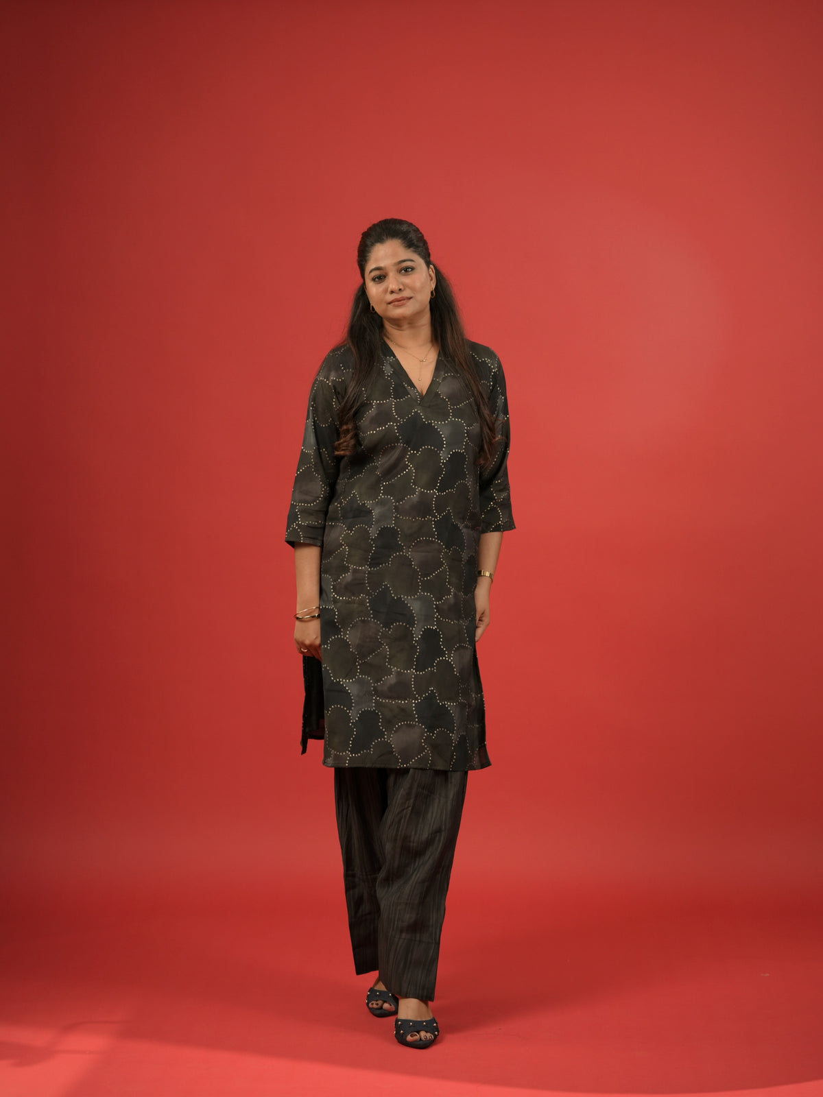 Multi coloured V neck Coord Kurta Set