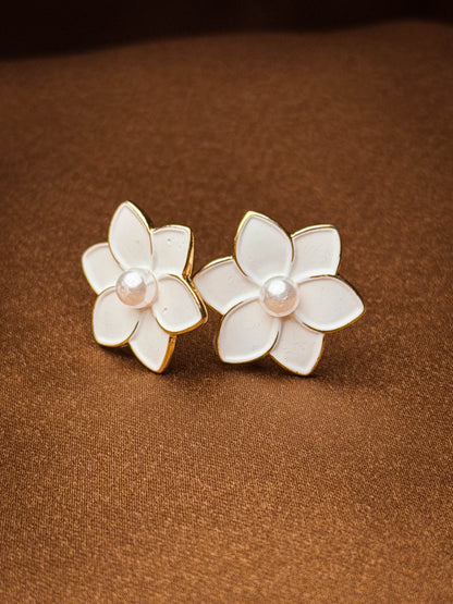 White Floral Earrings