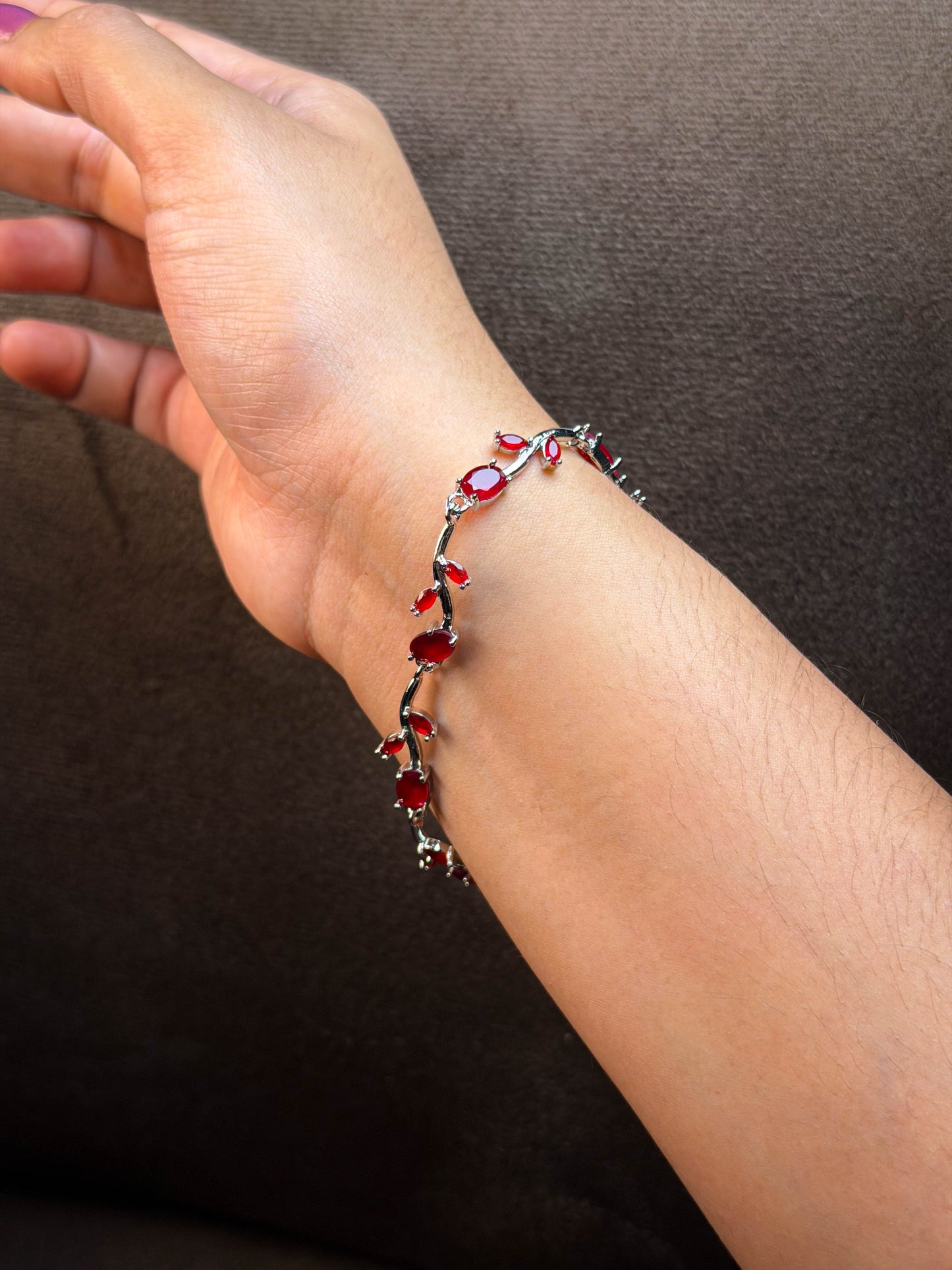 Tulip Red Bracelet- Silver