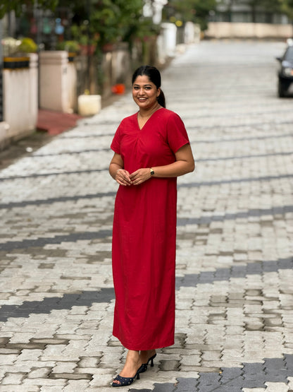 V-Neck Red Maxi Dress
