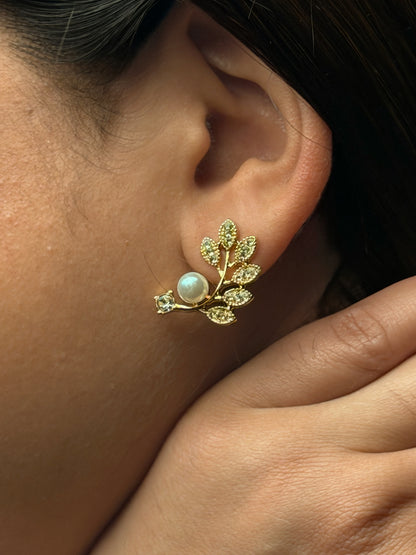 Leaf Pearl Stud Earrings