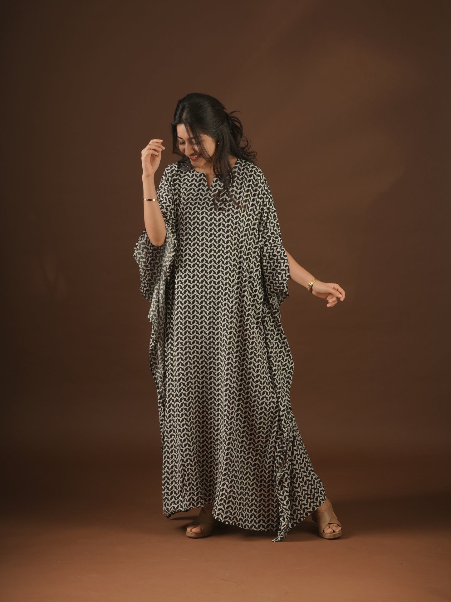 Monochrome Flow Kaftan Dress