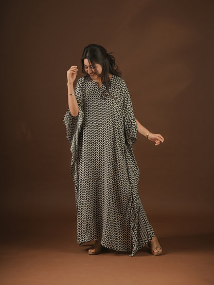 Monochrome Flow Kaftan Dress