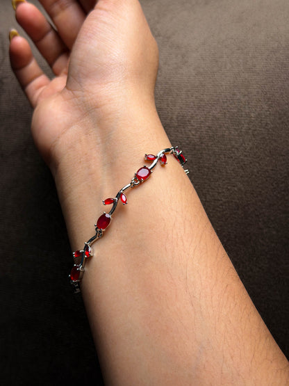 Tulip Red Bracelet- Silver