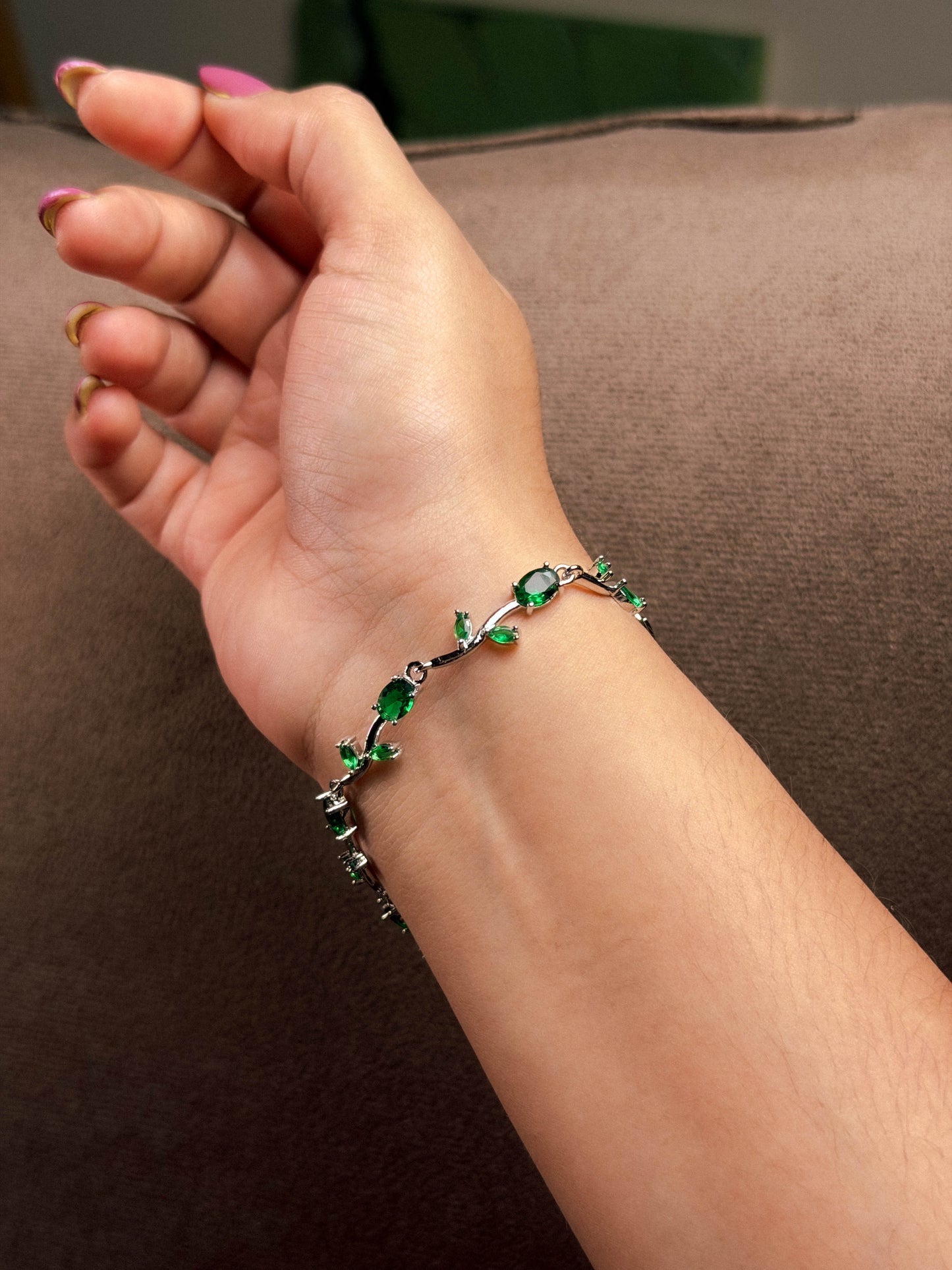 Tulip Green Bracelet - Silver