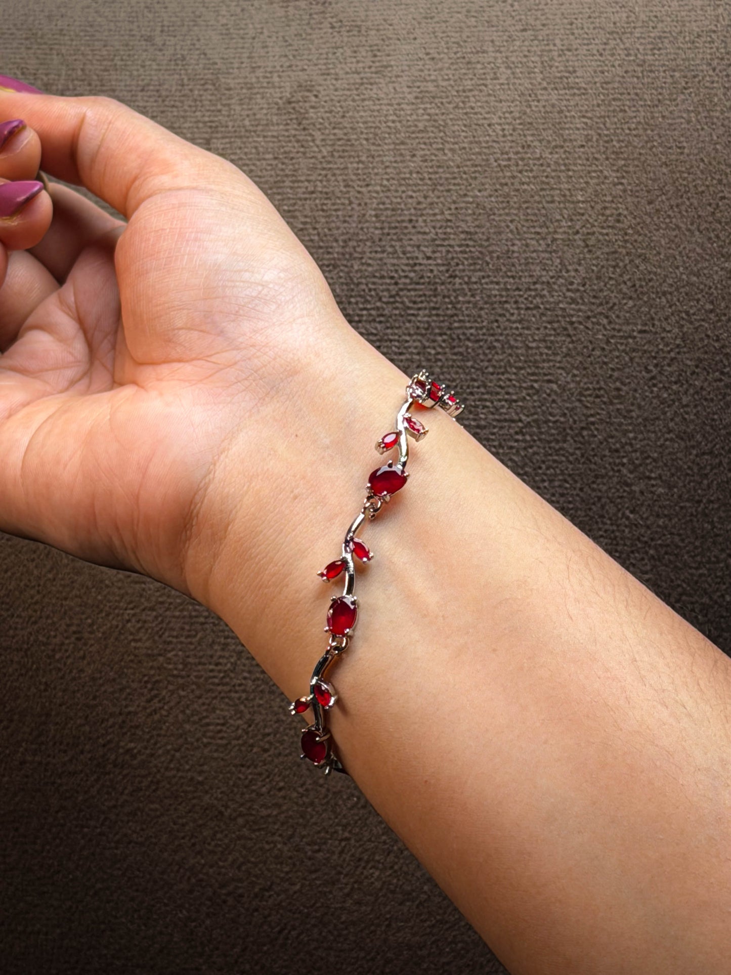 Tulip Red Bracelet- Silver