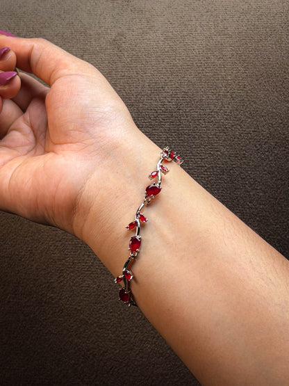 Tulip Red Bracelet- Silver