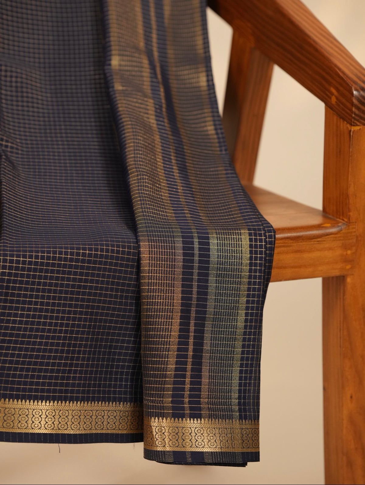 Viscose Mysore Semi Silk Check Saree- Blue
