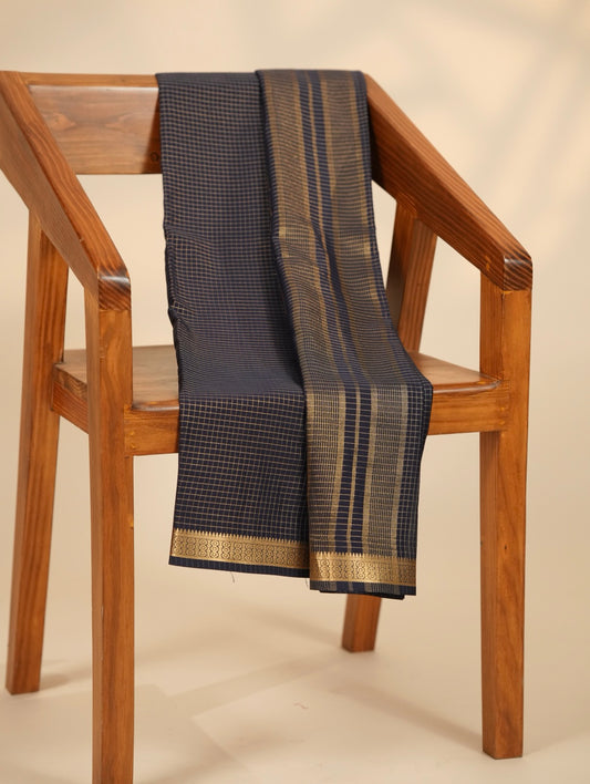 Viscose Mysore Semi Silk Check Saree- Blue