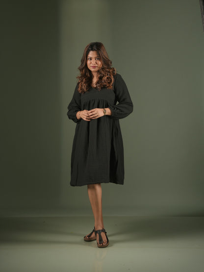 V-Neck Short Black Dress