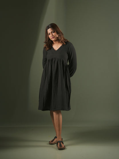 V-Neck Short Black Dress