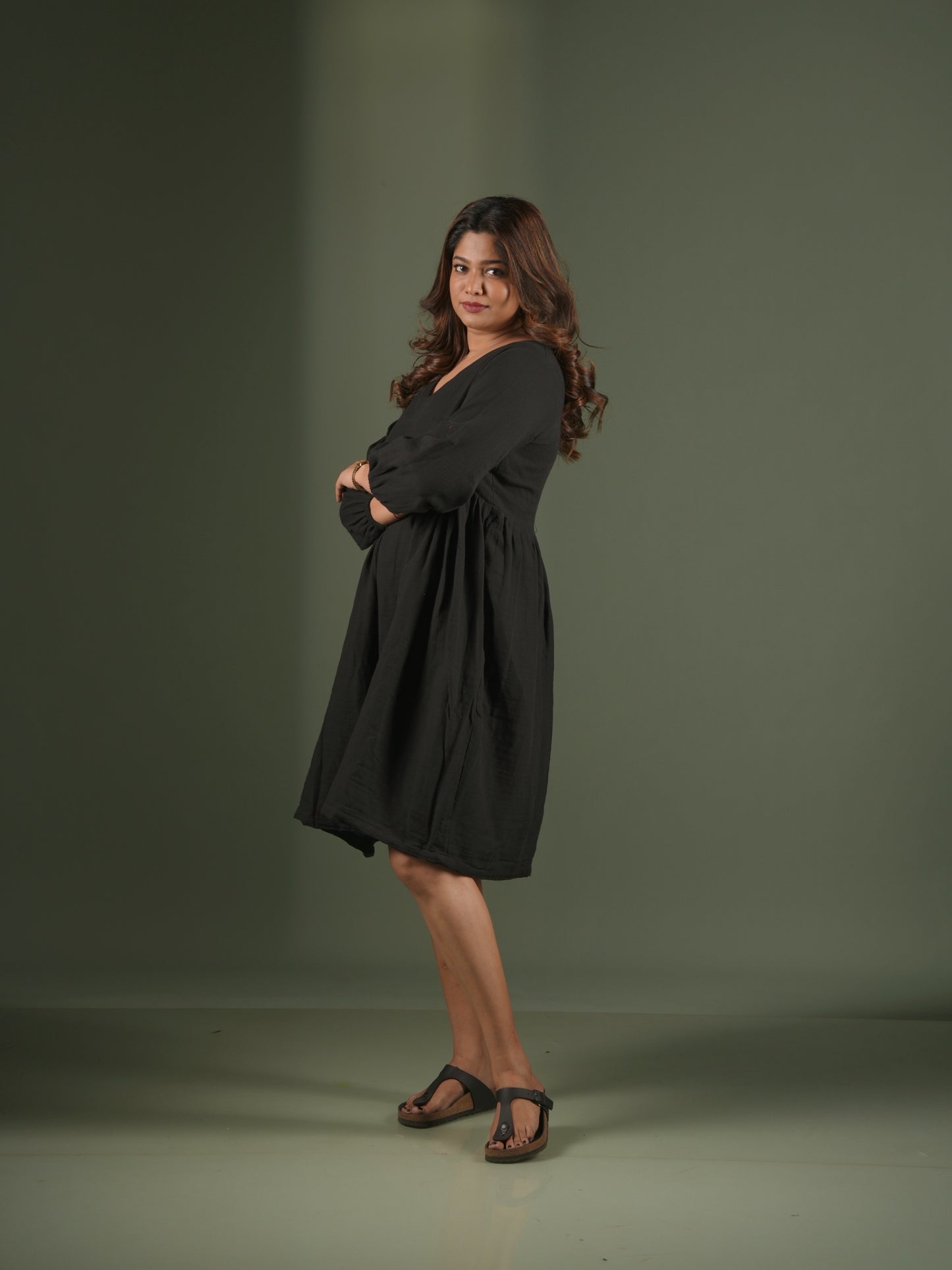 V-Neck Short Black Dress