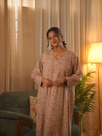 Beige Floral Oversized Dress