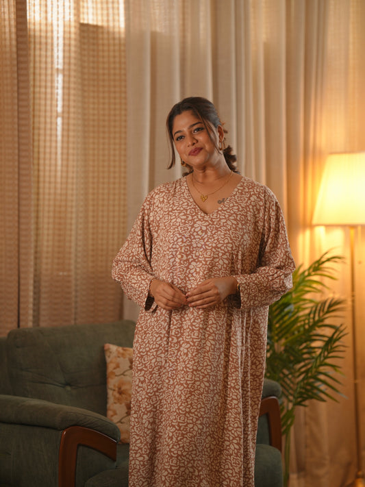 Beige Floral Oversized Dress