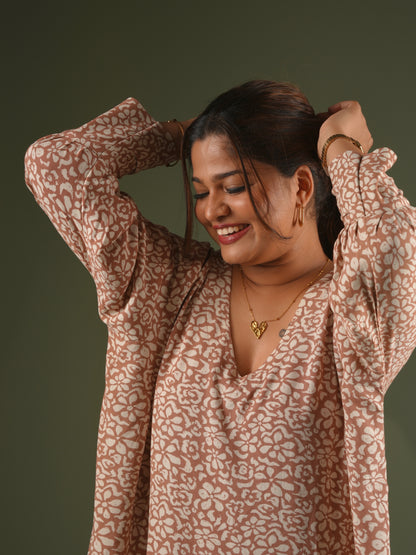 Beige Floral Oversized Dress