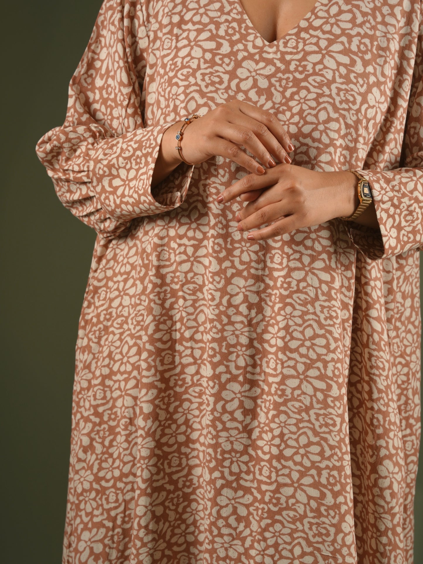 Beige Floral Oversized Dress