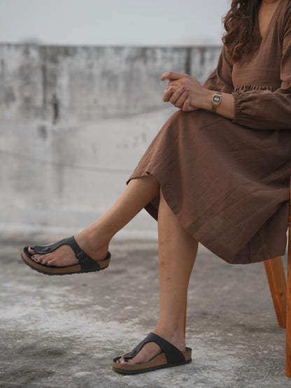 V-Neck Short Brown Dress