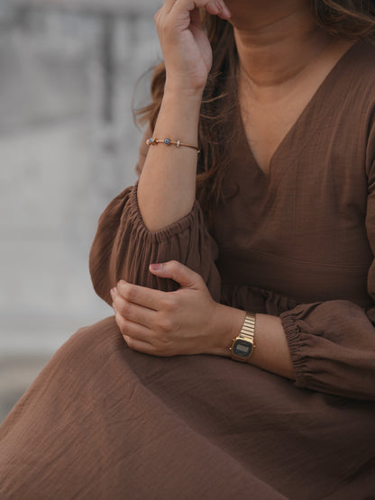 V-Neck Short Brown Dress